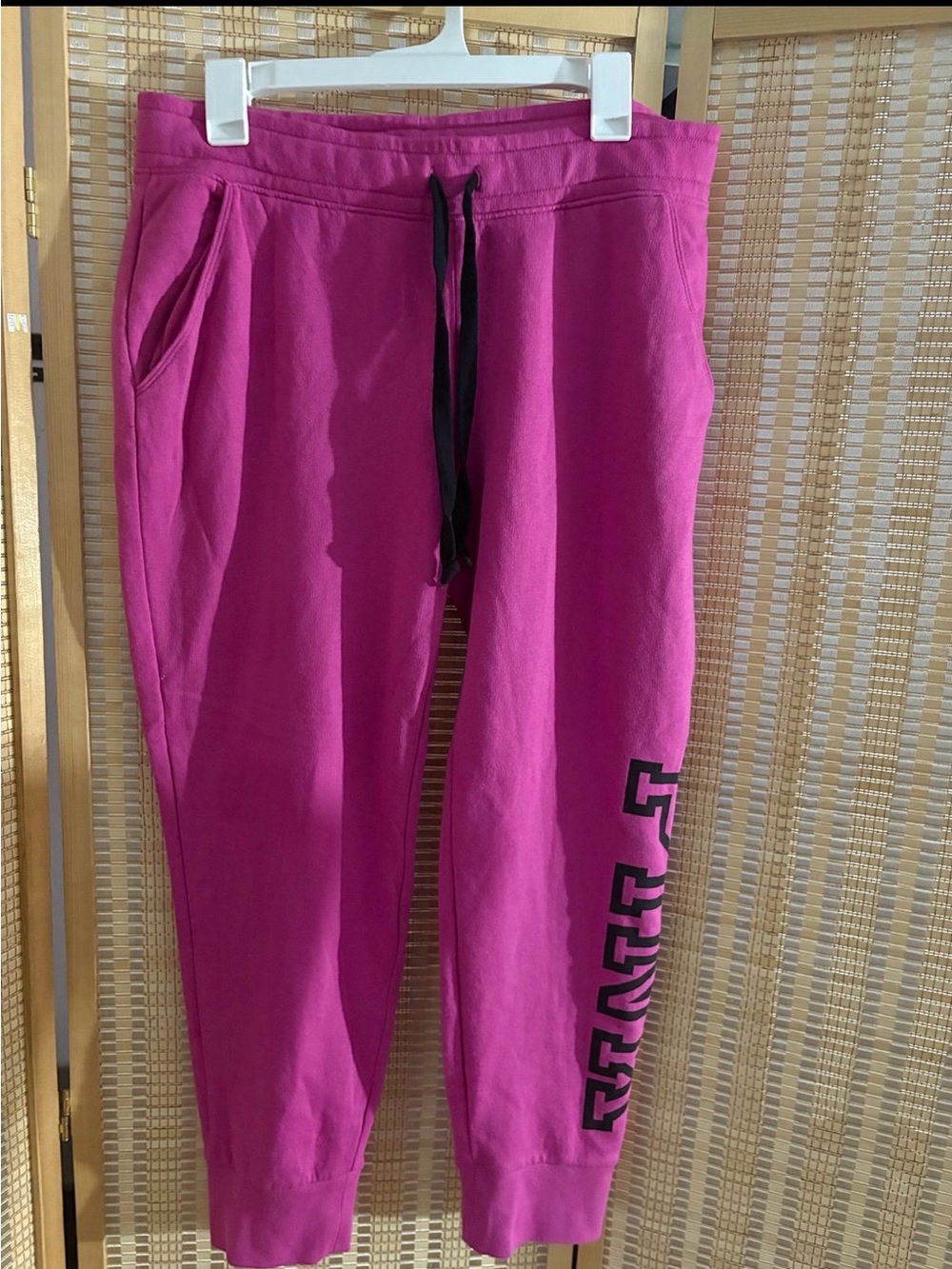 PINK Victoria's Secret Bright Fuchsia Jogger Pants with Black Drawstring